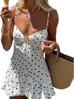 White Polka Dot Spaghetti Strap Mini Dress